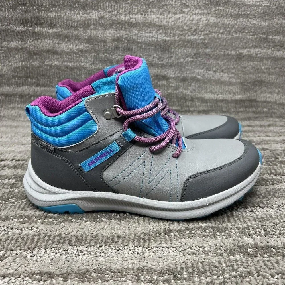 Merrell Greylock Waterproof Kids Boots Size 6.5 Gray Blue